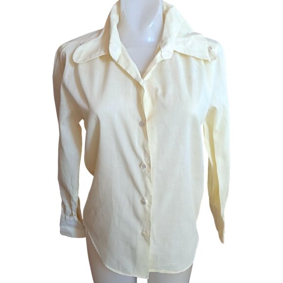 Small 32 True Vintage Blouse Japan Button-Up Long Sleeve Mod Puppy Collar 1970's - Picture 2 of 8
